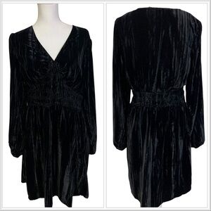 Gap Women’s Large Black Velvet Smocked Mini Dress New With Tags $89